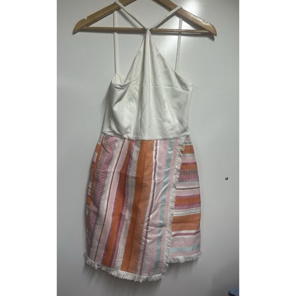 Anthropologie Hutch Kalyn Rainbow Striped Halter Mini Summer Dress Size 0 - Picture 3 of 9